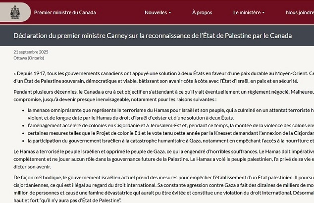 La déclaration du Canada reconnaissant l’État de Palestine
