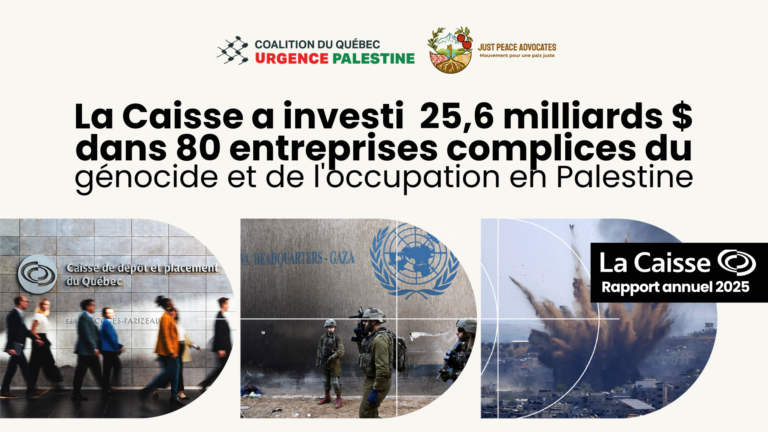 Investissements de 26 milliards $ de La Caisse en 2025: le bas de laine des Qu&eacute;b&eacute;cois&middot;es toujours complice des crimes en Palestine